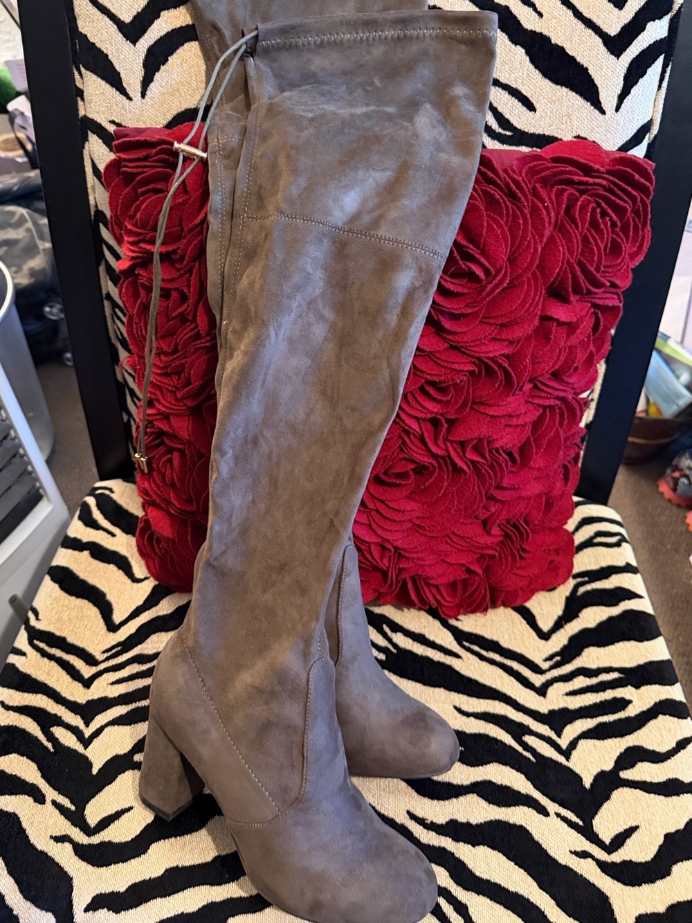 Nature Breeze Taupe Suede Over-the-Knee Block Heel Boots